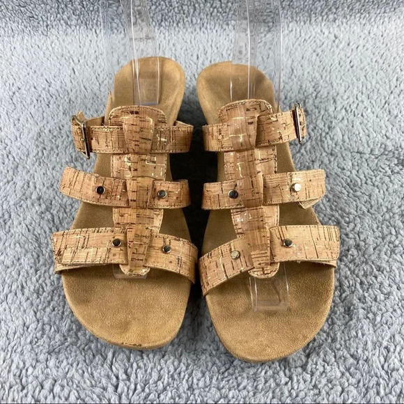 VIONIC RADIA CORK Wedge Sandals Slides Slip On Adjustable Straps Buckle Womens 9 - Picture 3 of 13